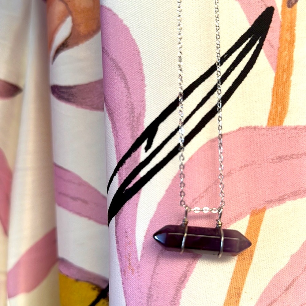 Purple Amethyst Natural Stone Bullet Pendant Necklace Set in Sterling Silver